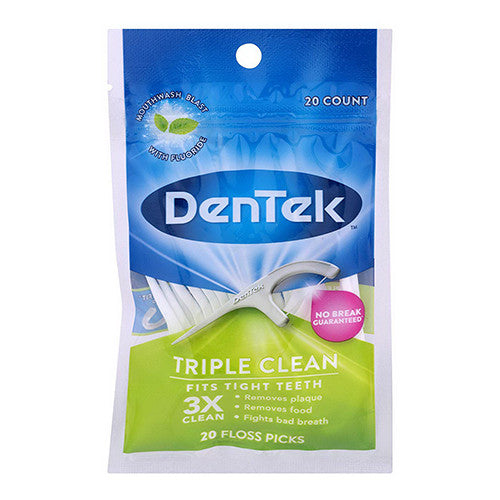 Dentek Floss Picks Triple Clean Mouthwash 20 Count, 6 Pack